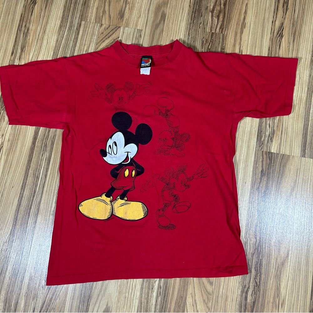 Vintage Disney Shirt Size Medium Red Mickey Unlimited Tee Single Stitch 90s
